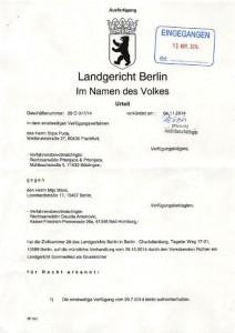 BERLIN/FRANKFURT: U Berlinu presuda protiv Mije Marića, u Frankfurtu Zoran Paškov povukao žalbu i plaća sve troškove 1. Urteil vom 04 11 2014_JPG Umanjeno