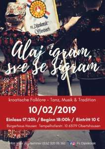 Sutra u Obertshausenu "Večernji koncert hrvatskoga folklora" Folklorne skupine Dijaskorak iz Offenbacha OFFENBACH