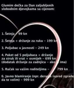 OBJAVA KOJA JE ODUŠEVILA Hrvat iz Frankfurta objavio cjenik "posebnih usluga" za Dan zaljubljenih ZA DAN ZALJUBLJENIH _ Objava koja je odusevila