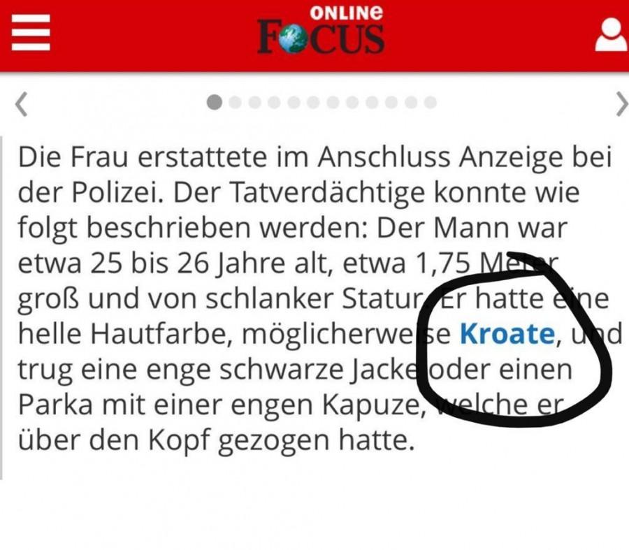 Kako prenosi i Focus, u opisu počinitelja piše da bi mogao biti i Hrvat Foto. Preslik/Focus