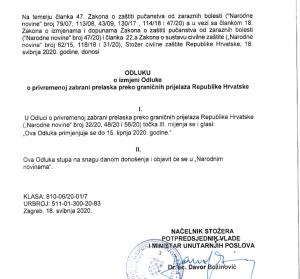 PUTUJETE LI U HRVATSKU? Do 15. lipnja je produljeno ograničenje prelaska osoba preko svih graničnih prijelaza RH Priopćenje za medije Stožera civilne zaštite Republike Hrvatske od 19. svibnja 2020.