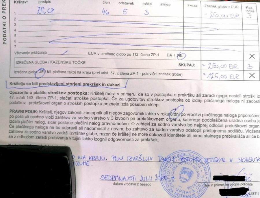 ISKUSTVO VOŽNJE KROZ SLOVENIJU: Vozio u koloni, zaustavljen i kažnjen sa 250 eura te dobio još 3 kaznena boda 1. Kazna od 260 eura u SL