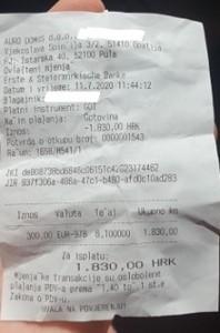 Račun iz mjenjačnice u Puli / Foto: Fenix 
