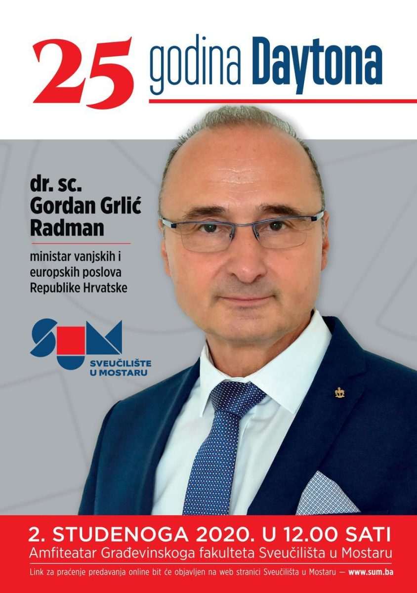 HRVATSKI MINISTAR DOLAZI U MOSTAR: Grlić Radman će održati i predavanje na temu „25 godina Daytona“ ggr mostar