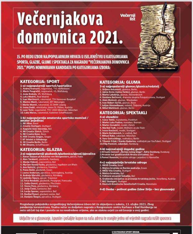 VEČERNJAKOVA DOMOVNICA 2021.: Objavljujemo imena svih nominiranih kandidata za 15. po redu Večernjakov izbor najpopularnijih PHOTO-domovnica2021