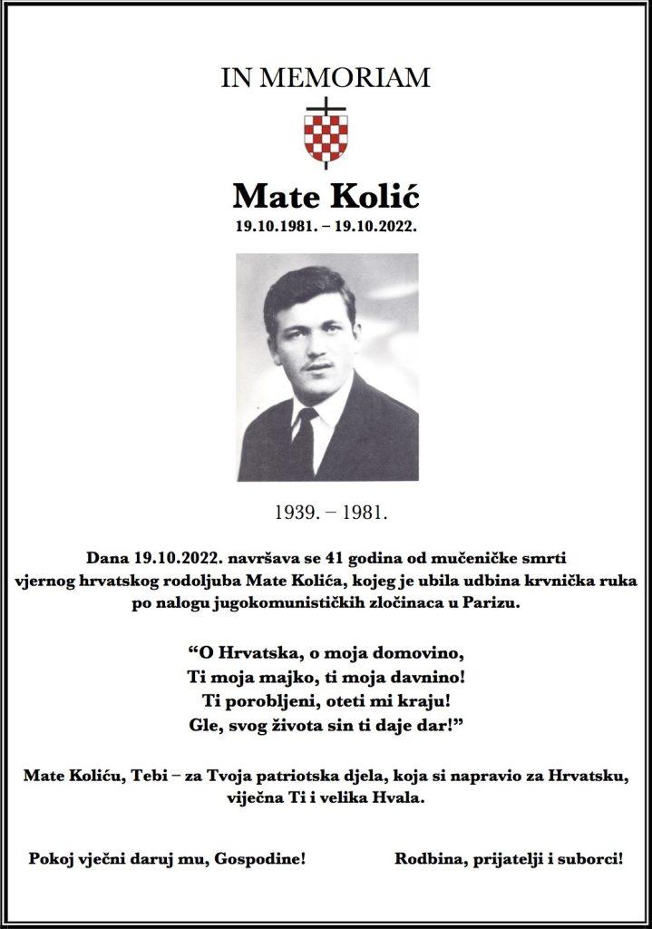 ZLOČIN UDBE ZA KOJI NITKO NIJE ODGOVARAO: U Parizu je prije 41 godinu ubijen Mate Kolić, organizator sprovoda Brune Bušića