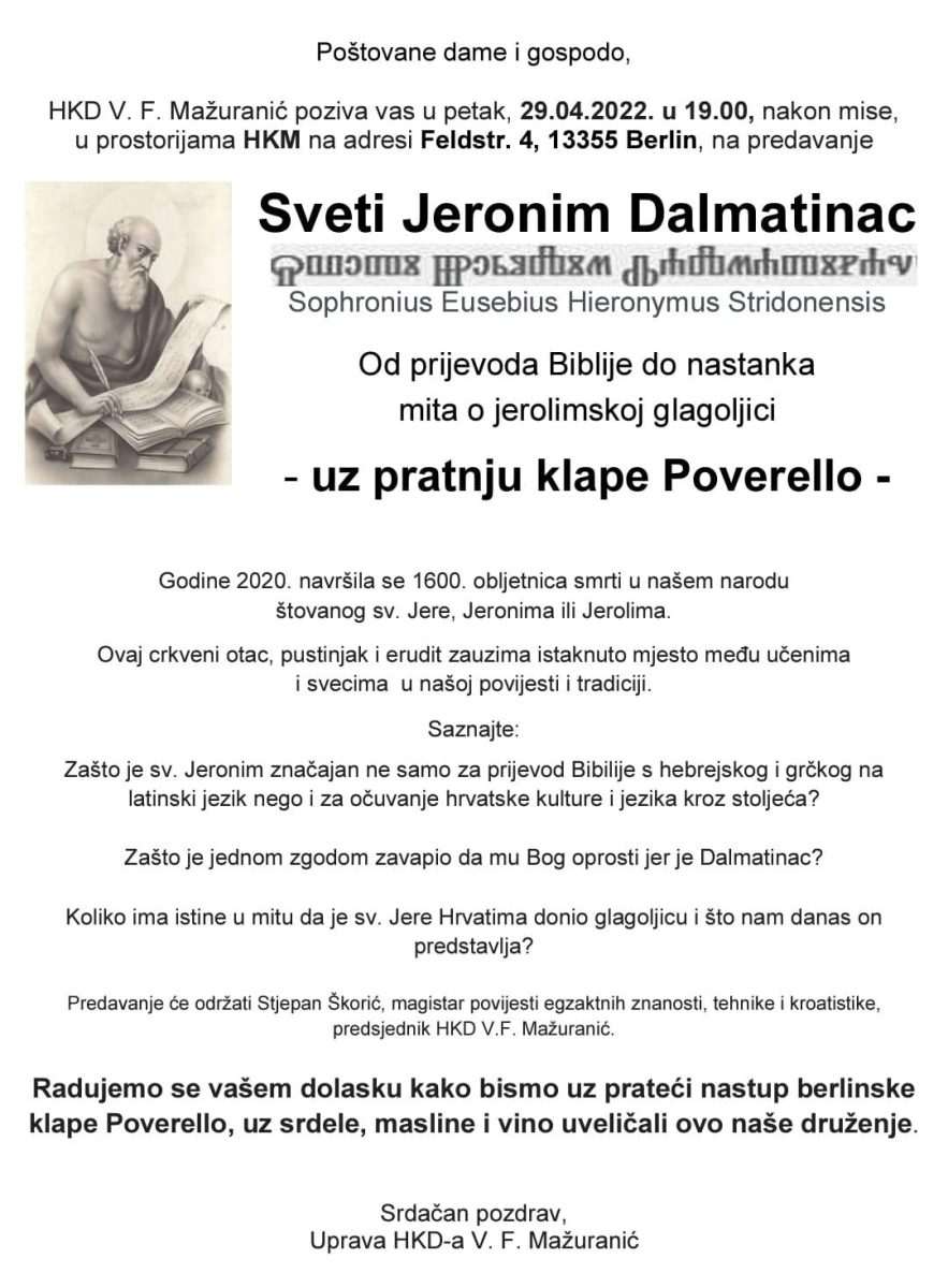 BERLIN: Predavanje o Svetom Jeronimu Dalmatincu BERLIN: Predavanje o Svetom Jeronimu Dalmatincu