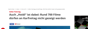 NA VELIKI PETAK: U Njemačkoj zabranjeno prikazivanje oko 700 filmova - evo naziva nekih od filmova koji su zabranjeni NA VELIKI PETAK: U Njemačkoj zabranjeno prikazivanje oko 700 filmova - evo naziva nekih od filmova koji su zabranjeni