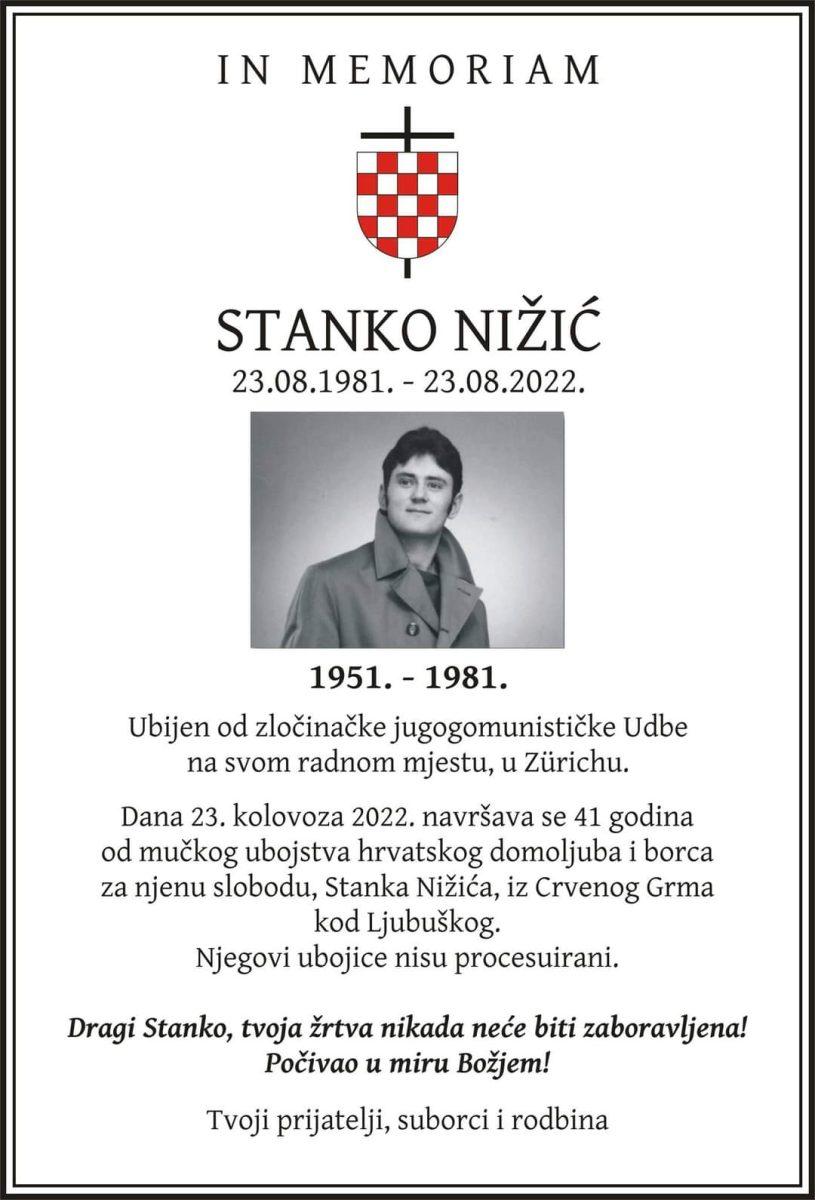 IN MEMORIAM: Danas se navršava 41-a godina od ubojstva hrvatskog domoljuba Stanka Nižića (23.8.1981. - 23.8.2022.)