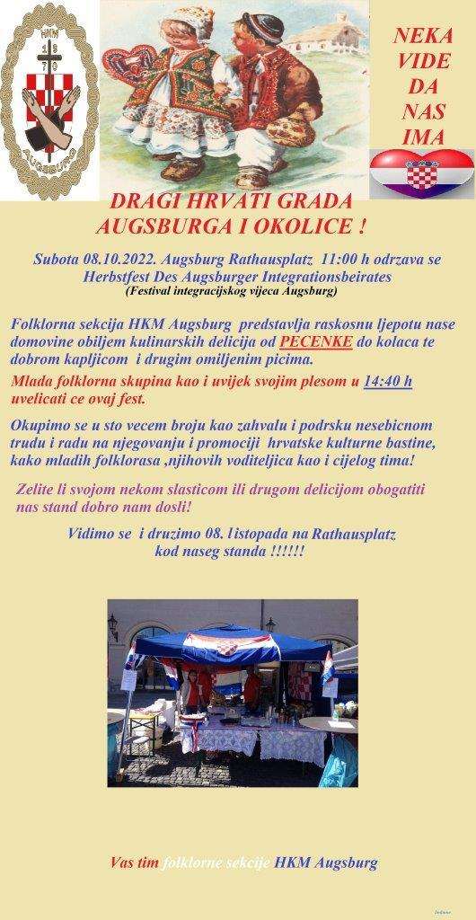 „NEKA VIDE DA NAS IMA“: Hrvati Augsburga pozvani na Herbfest na kojem nastupa i Folklorna sekcija HKM Augsburg