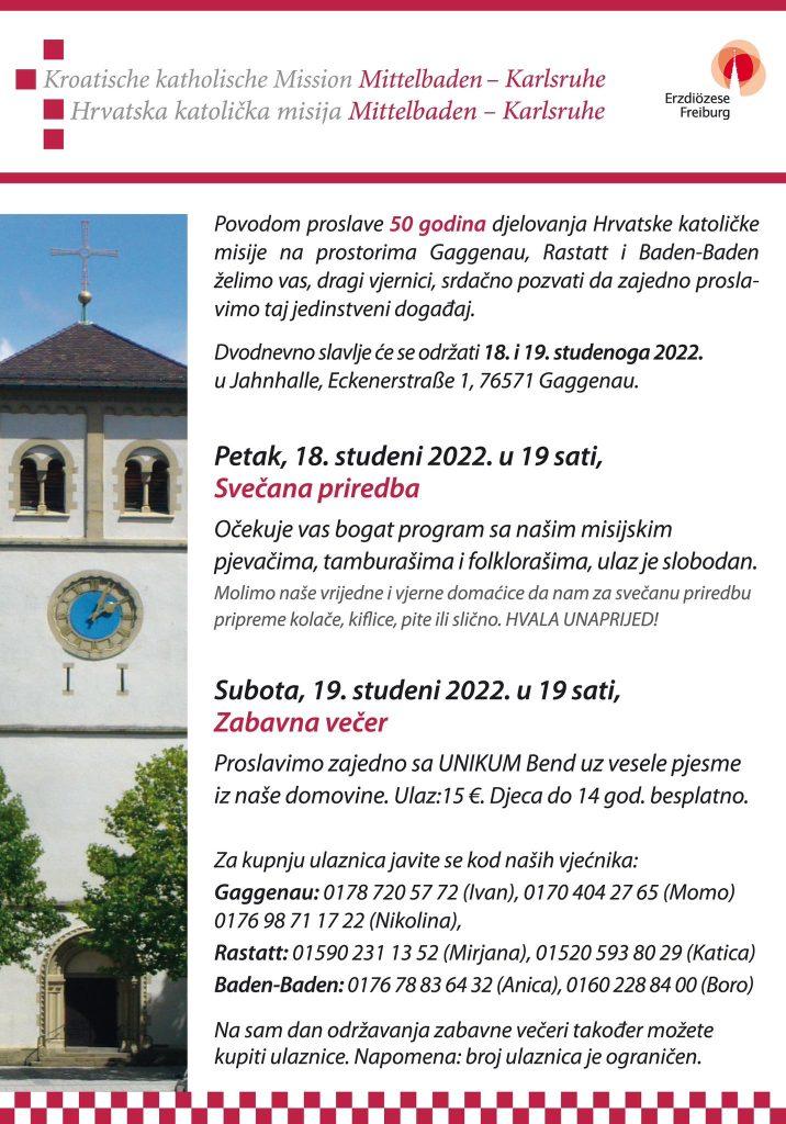 U POVODU 50. OBLJETNICE PASTORALNOG RADA: Hrvatske katoličke zajednice Gaggenau, Rastatt i Baden-Baden obilježavaju jubilej bogatim programom