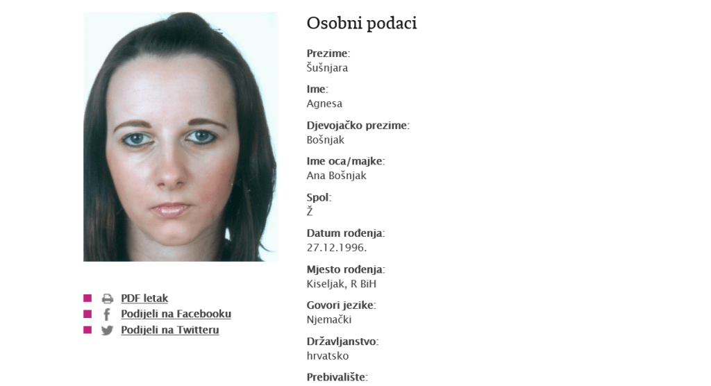 JESTE LI JE VIDJELI? U Njemačkoj nestala 26-godišnja Hrvatica, policija objavila fotografiju i ime JESTE LI JE VIDJELI? U Njemačkoj nestala 26-godišnja Hrvatica, policija objavila fotografiju i ime