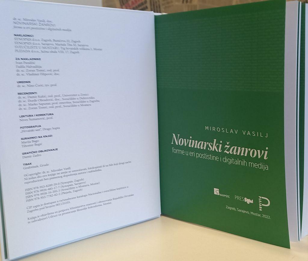 KNJIGA ZA VAS: Novinarski žanrovi – forme u eri postistine i digitalnih medija autora Miroslava Vasilja KNJIGA ZA VAS: Novinarski žanrovi – forme u eri postistine i digitalnih medija autora Miroslava Vasilja