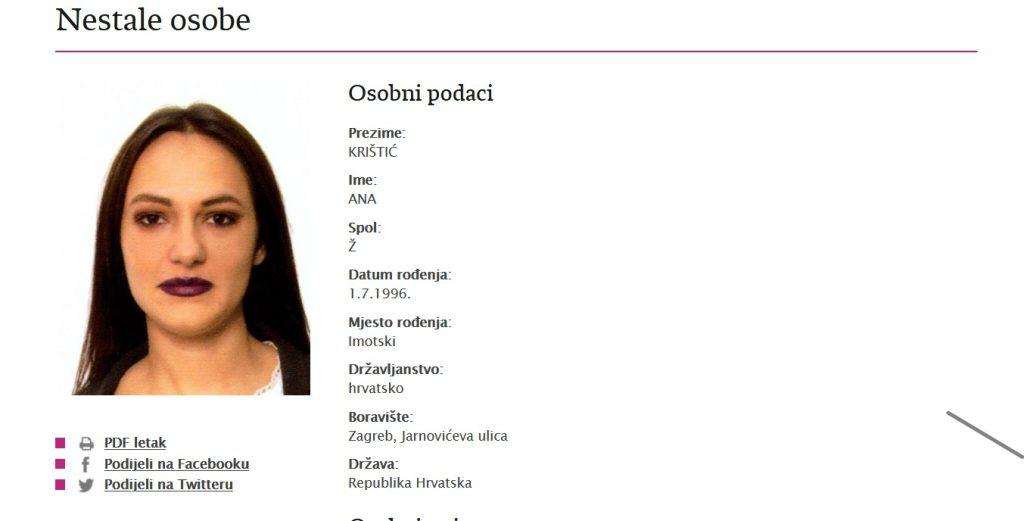 ZAVRŠENA JE POTRAGA: Pronađena 27-godišnja Ana iz Imotskog ZAVRŠENA JE POTRAGA: Pronađena 27-godišnja Ana iz Imotskog