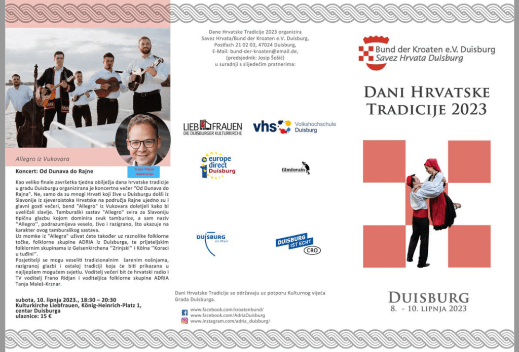 HRVATSKI DANI U DUISBURGU: Hrvati iz Duisburga pozivaju na trodnevnu proslavu triju obljetnica - sve završava koncertom "Od Dunava do Rajne"