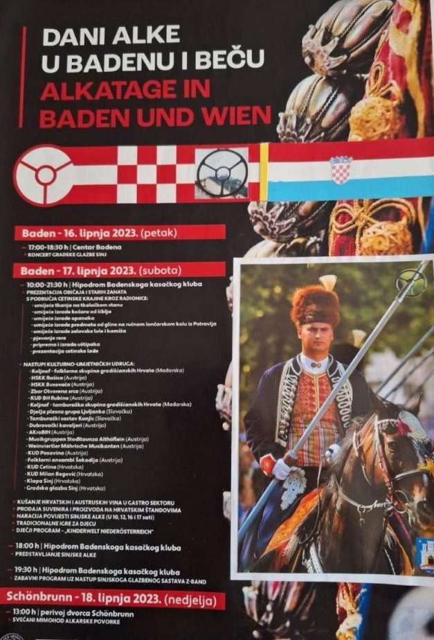 TRODNEVNI POVIJESNO-KULTURNI SPEKTAKL: “Dani Alke” u Badenu i Beču s pokaznom trkom 20 kopljanika TRODNEVNI POVIJESNO-KULTURNI SPEKTAKL: “Dani Alke” u Badenu i Beču s pokaznom trkom 20 kopljanika