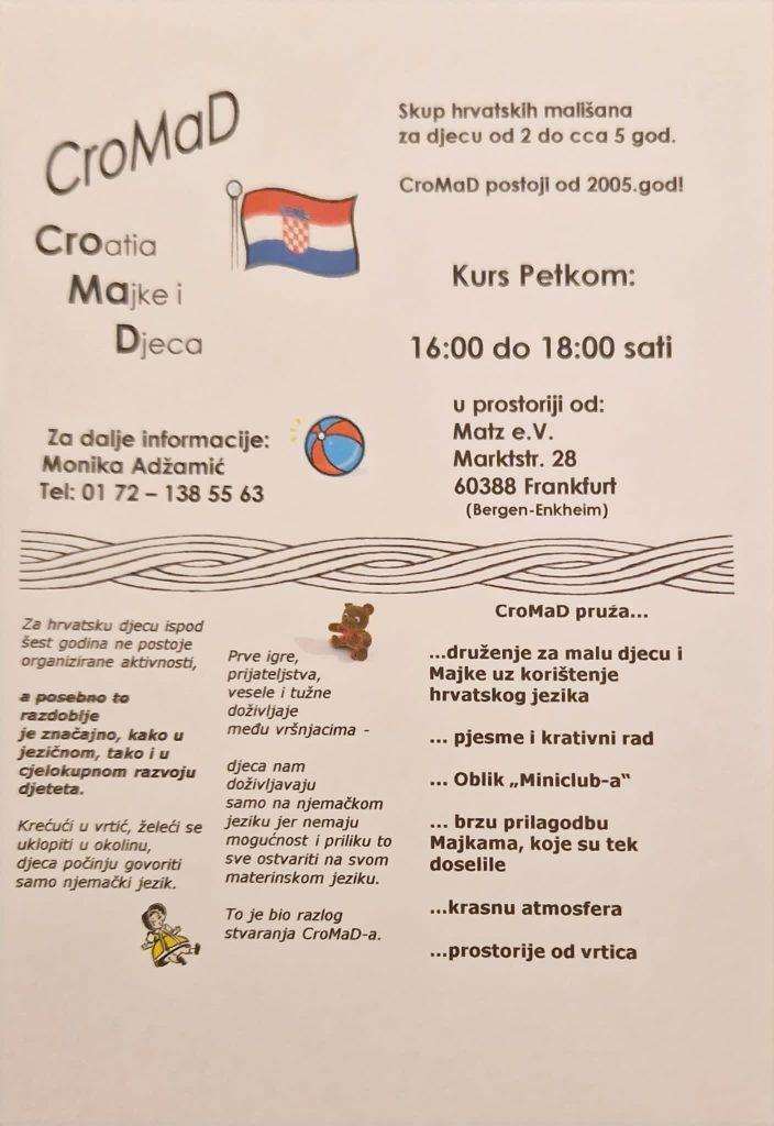 U PETAK, 15. RUJNA U FRANKFURTU: S radom počinje hrvatska igraonica CroMad - zabava za najmlađe i za roditelje