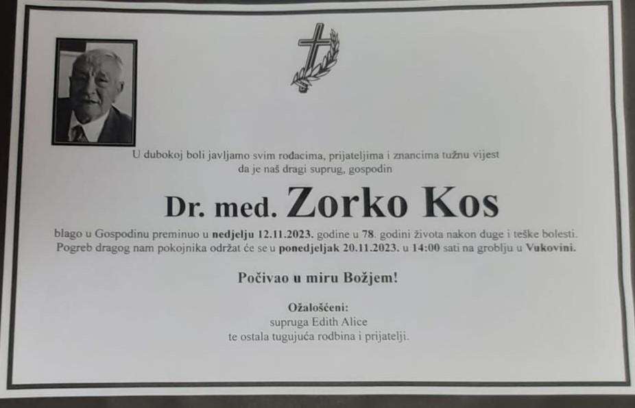 TUŽNA VIJEST: Preminuo dr. Zorko Kos, omiljeni hrvatski liječnik koji je dugi niz godina radio u Frankfurtu i Njemačkoj TUŽNA VIJEST: Preminuo dr. Zorko Kos, omiljeni hrvatski liječnik koji je dugi niz godina radio u Frankfurtu i Njemačkoj