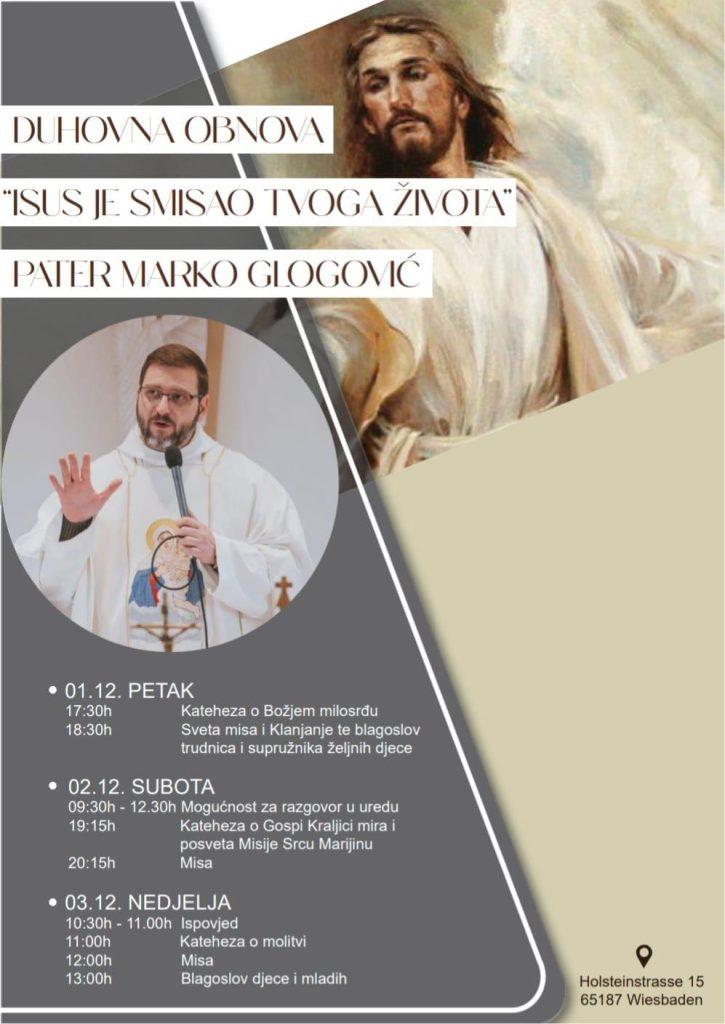 U PROSINCU U HKŽ WIESBADEN: Duhovnu obnovu predvodit će o. Marko Kornelije Glogović
