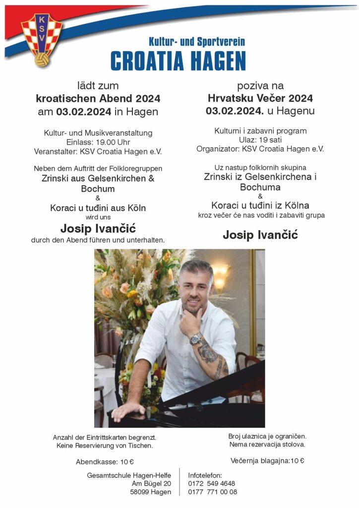 U SUBOTU, 3. VELJAČE: Croatia Hagen organizira svoju tradicionalnu „Hrvatsku večer“