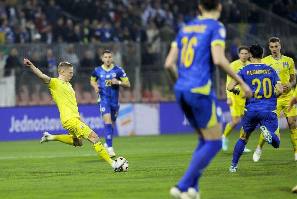 DODATNE KVALIFIKACIJE ZA EURO 2024: Ukrajina je u Zenici preokretom protiv BiH izborila finalnu utakmicu protiv Islanda Detalj s utakmice BiH - Ukrajina / Foto: Anadolu