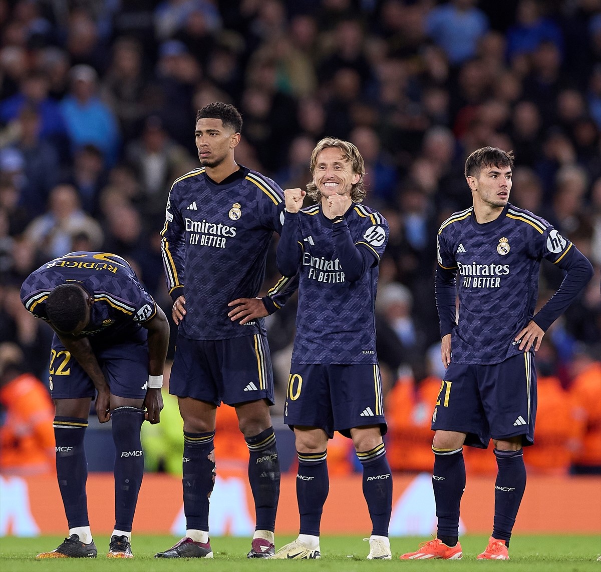 NOGOMETNA DRAMA NA ETIHADU: Real Madrid izbacio Manchester City, Modrić i Kovačić nisu realizirali penale Antonio Rudiger, Jude Bellingham, Luka Modrić i Brahim Diaz / Foto: Anadolu