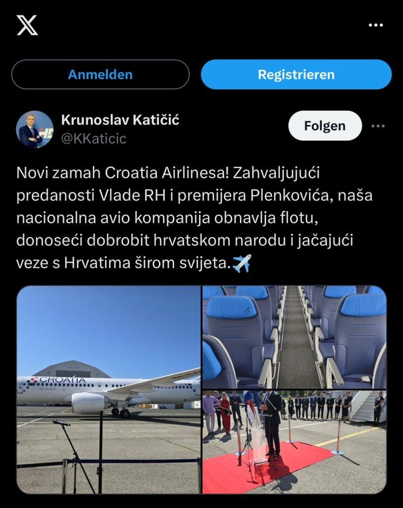 NOVI ZAMAH CROATIA AIRLINESA: Dolaskom prvog novog zrakoplova najavljena obnova cjelokupne flote u vrijednosti oko 500 milijuna eura