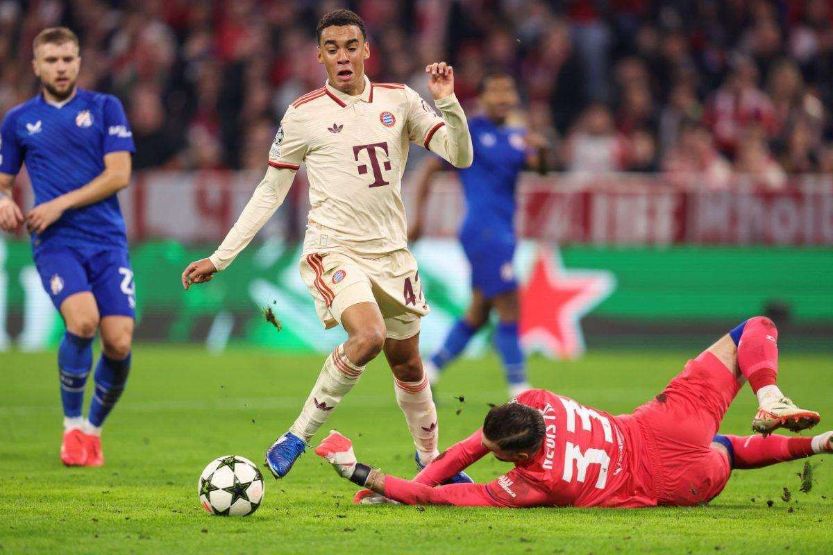 RASIPANJE UGLEDA: Dinamov najteži poraz i jedan od najtežih u povijesti Lige prvaka Ivan Nevistić i Jamal Musiala / Foto: Hina