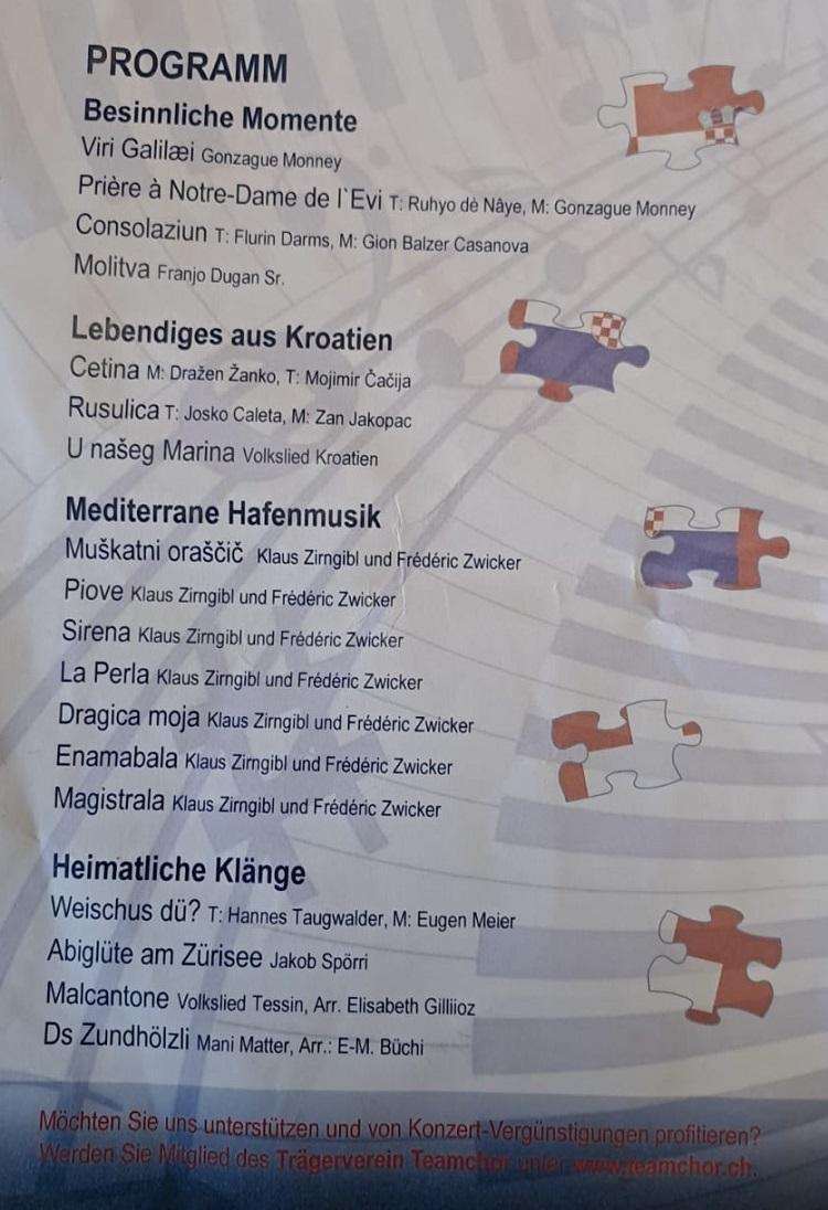 (VIDEO) HRVATSKE PJESME U SRCU ŠVICARSKE: Koncert 'Zajedno' u Župnoj Crkvi Uznesenja Marijina Program koncerta / Foto: Karlo Šola