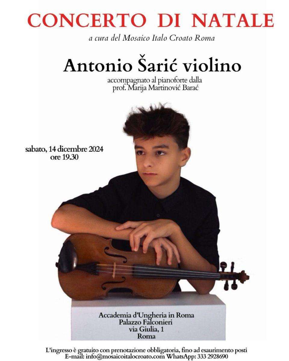 BOŽIĆNI KONCERT U RIMU: Koncert će održati hrvatski violinist koji ima samo 14 godina i preko 30 nagrada Antonio Šarić / Foto: MIC