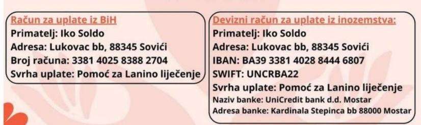 DJEVOJČICI LANI (7) POTREBNA JE POMOĆ KAKO BI NASTAVILA LIJEČENJE U ZAGREBU I NJEMAČKOJ: Svaka donacija, bez obzira na iznos, znači korak bliže ozdravljenju Podaci za uplatu/ Foto: Preslik