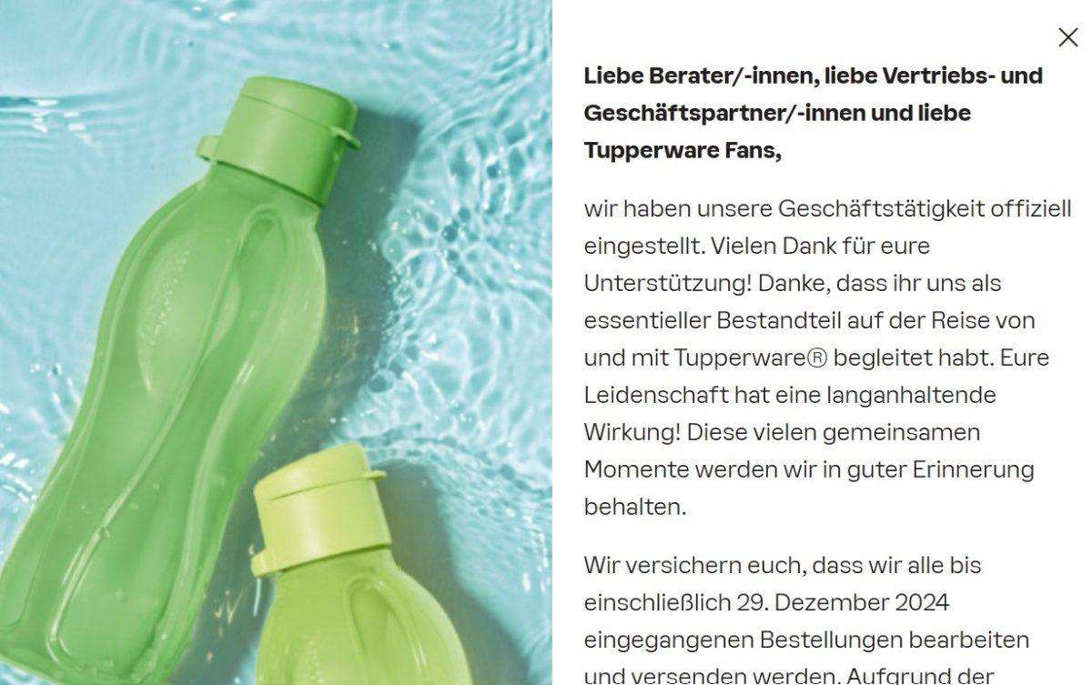 SLUŽBENO PRESTAJU S RADOM: Tupperware definitivno odlazi iz Njemačke i Austrije, pogođeno 12.000 konzultanata Obavijest na službenim Tupperware stranicama/ Foto: Tupperware/Preslik