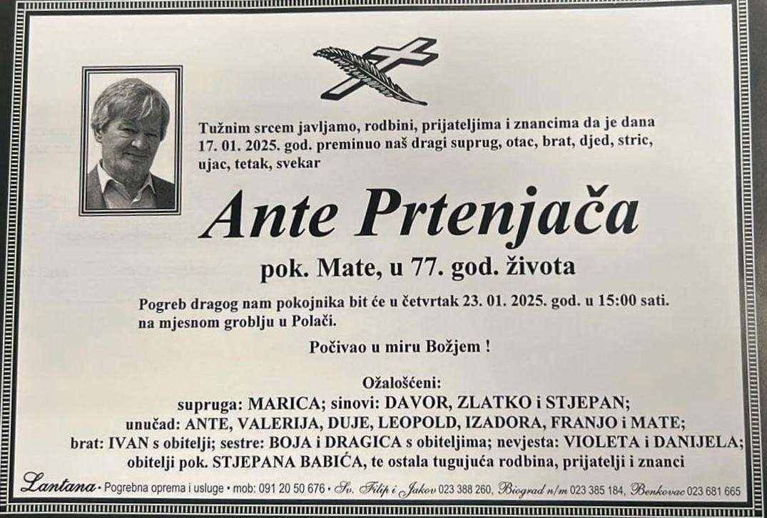 HRVATI SINDELFINGENA OSTALI BEZ SVOG UGLEDNOG ČLANA: U 77. godini života preminuo Ante Prtenjača rodom iz Polače kod Benkovca
