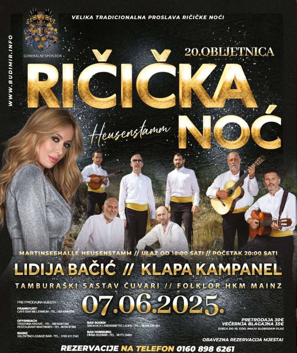 JUBILARNA 20. RIČIČKA NOĆ: U Heusenstamm kod Frankfurta stižu brojni Ričičani - poznato i tko će ih zabavljati