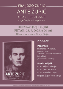 KULTURNA VEČER U SINJU: Predstavljanje knjige o Anti Župiću