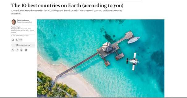 TELEGRAPH TRAVEL AWARDS: Čitatelji britanskog Telegrapha uvrstili Hrvatsku na popis najboljih europskih zemalja Objava u Telegraphu/ Foto: HTZ