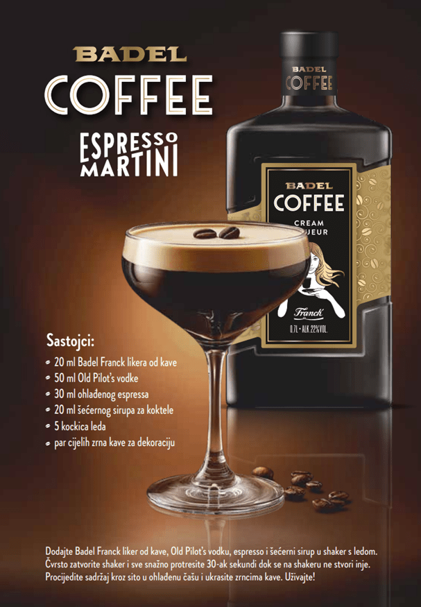 BADEL COFFEE KREM LIKER: U mjesecu u kojem obilježavamo Svjetski dan kave Badel 1862 predstavio novi premium liker Espresso Martini receptura/ Foto: Promo