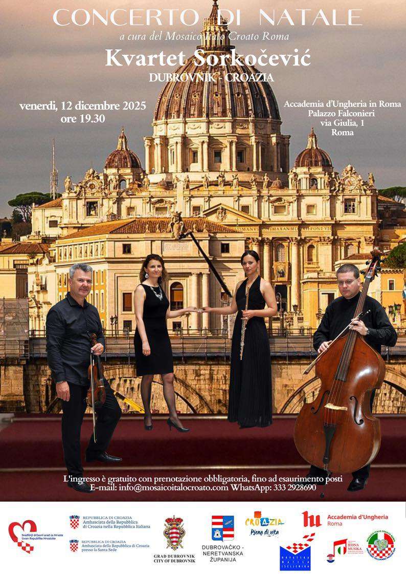 BOŽIĆNI KONCERT U RIMU: Poznati hrvatski komorni ansambl nastupa u rimskom Palazzo Falconieri BOŽIĆNI KONCERT U RIMU: Poznati hrvatski komorni ansambl nastupa u rimskom Palazzo Falconieri