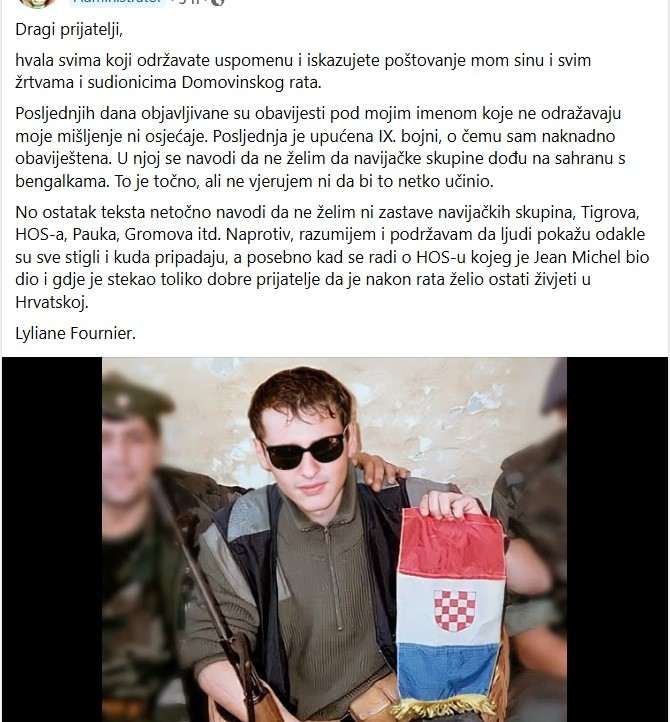 MAJKA JEAN MICHELA NICOLIERA: Mediji su netočno prenijeli moje riječi o zabrani zastava Poruka iz Facebook grupe