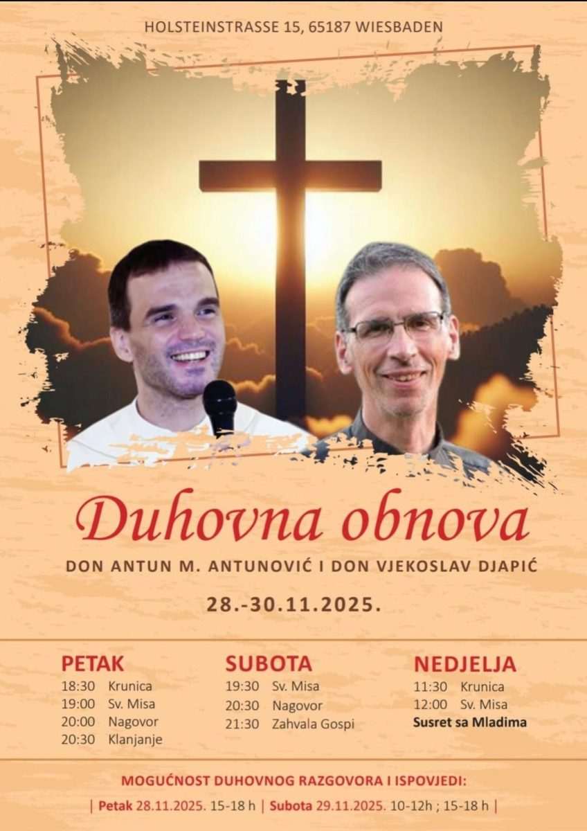 DUHOVNA OBNOVA U HKŽ WIESBADEN: Iz Hrvatske stižu don Antun Mate Antunović i don Vjekoslav Đapić DUHOVNA OBNOVA U HKŽ WIESBADEN: Iz Hrvatske stižu don Antun Mate Antunović i don Vjekoslav Đapić