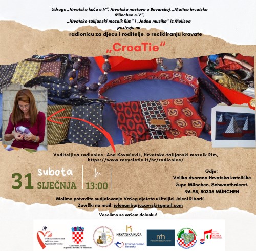 U SUBOTU U MÜNCHENU: Hrvatsko-talijanski mozaik Rim predstavlja radionicu recikliranja kravate „CroaTie“ U SUBOTU U MÜNCHENU: Hrvatsko-talijanski mozaik Rim predstavlja radionicu recikliranja kravate „CroaTie“