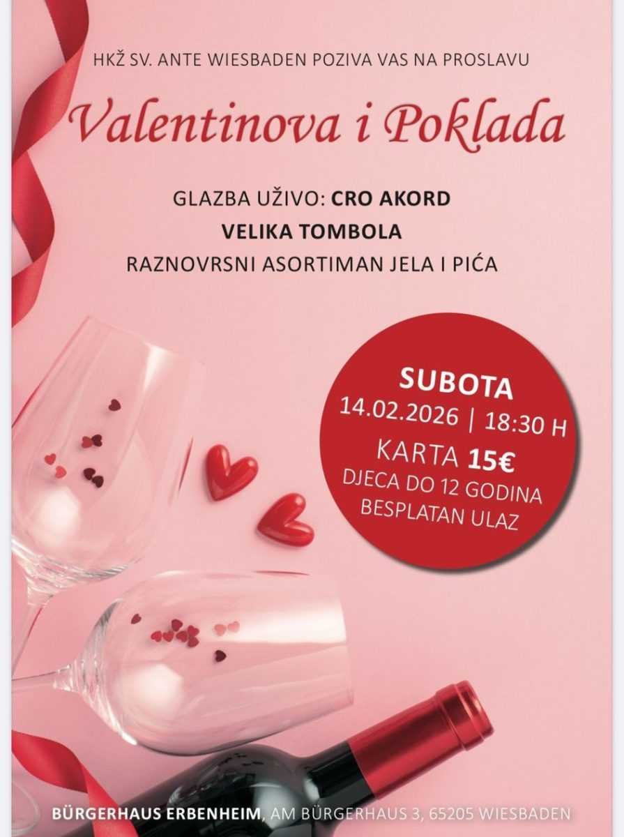 HKŽ WIESBADEN: U subotu velika humanitarna zabava u povodu Valentinova i maškara Humanitarna proslava u Wiesbadenu