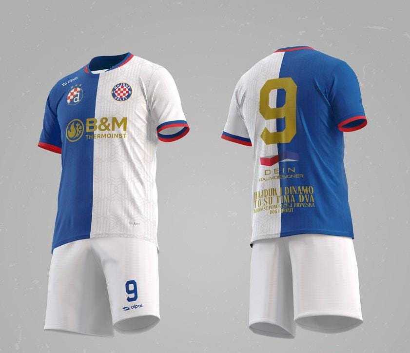 U NJEMAČKOM OBERTSHAUSENU DOGODILO SE ČUDO: Hajduk i Dinamo u jednom dresu Dres ekipe HajdukDinamo/ Foto: Fenix (A.Terzić)