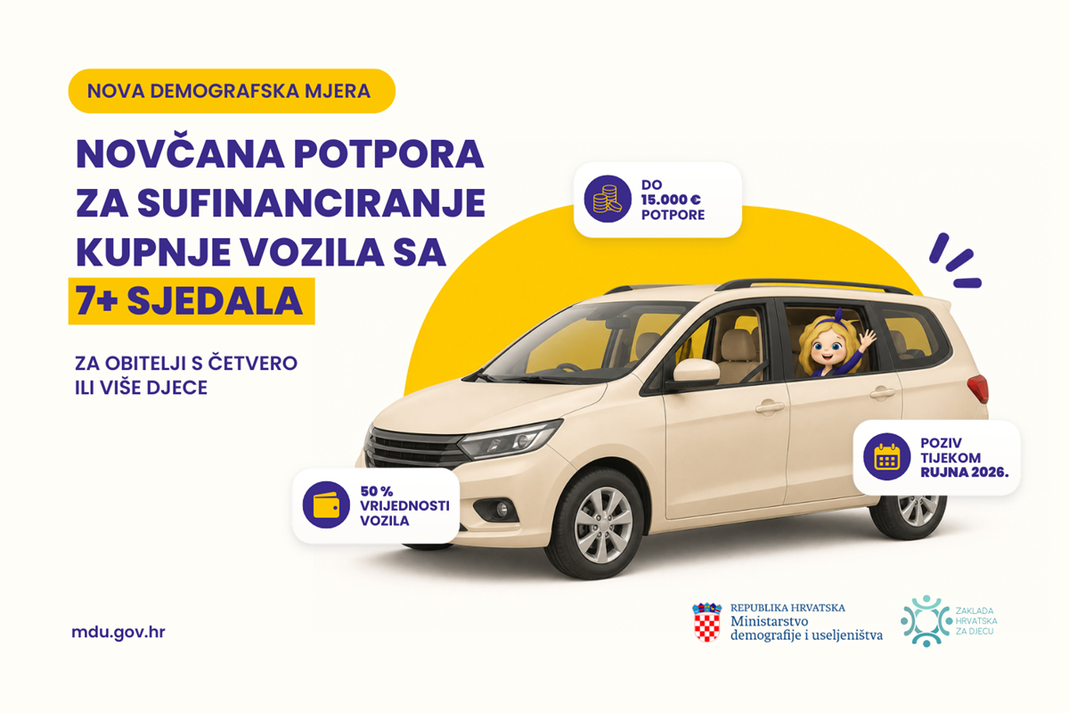 KONKRETNA POMOĆ ZA BROJNIJE OBITELJI: Ministarstvo demografije osiguralo 2,2 milijuna eura za sufinanciranje obiteljskih automobila KONKRETNA POMOĆ ZA BROJNIJE OBITELJI: Ministarstvo demografije osiguralo 2,2 milijuna eura za sufinanciranje obiteljskih automobila