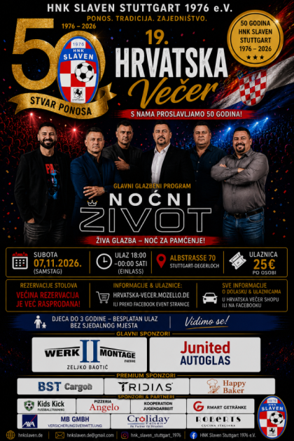 VELIKI JUBILEJ: 19. Hrvatska večer povodom 50. obljetnice HNK Slaven Stuttgart