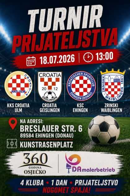 OKUPLJAJU SE HRVATSKI KLUBOVI IZ NJEMAČKE: KSC Ehingen organizira prvi Nogometni turnir prijateljstva OKUPLJAJU SE HRVATSKI KLUBOVI IZ NJEMAČKE: KSC Ehingen organizira prvi Nogometni turnir prijateljstva