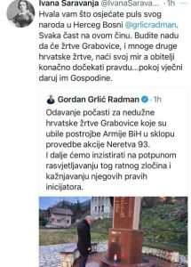 Ministar Grlić Radman u Grabovici odao počast za nedužno ubijene 33 hrvatske civilne žrtve