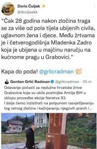 Ministar Grlić Radman u Grabovici odao počast za nedužno ubijene 33 hrvatske civilne žrtve