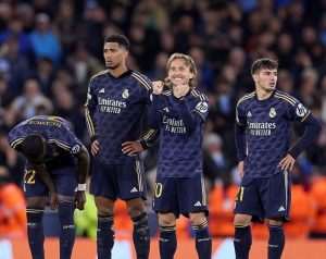 NOGOMETNA DRAMA NA ETIHADU: Real Madrid izbacio Manchester City, Modrić i Kovačić nisu realizirali penale Antonio Rudiger, Jude Bellingham, Luka Modrić i Brahim Diaz / Foto: Anadolu