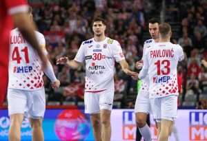 BRILJANTNA IGRA: Hrvatska rukometna reprezentacija pobjedom nad Bahrainom od 36-22 otvorila SP Tin Lučin, Marko Mamić, Zvonimir Srna i Ivano Pavlović / Foto: Hina